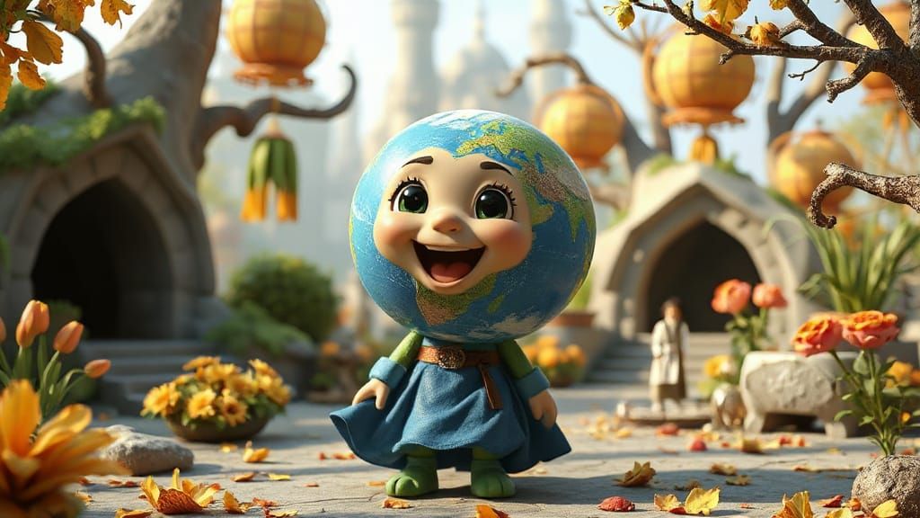 Personified Earth Character in Fantasy Landscape