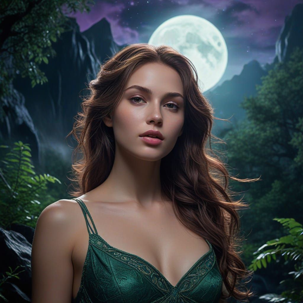 Aphrodite in Moonlit Forest: Fantasy Concept Art