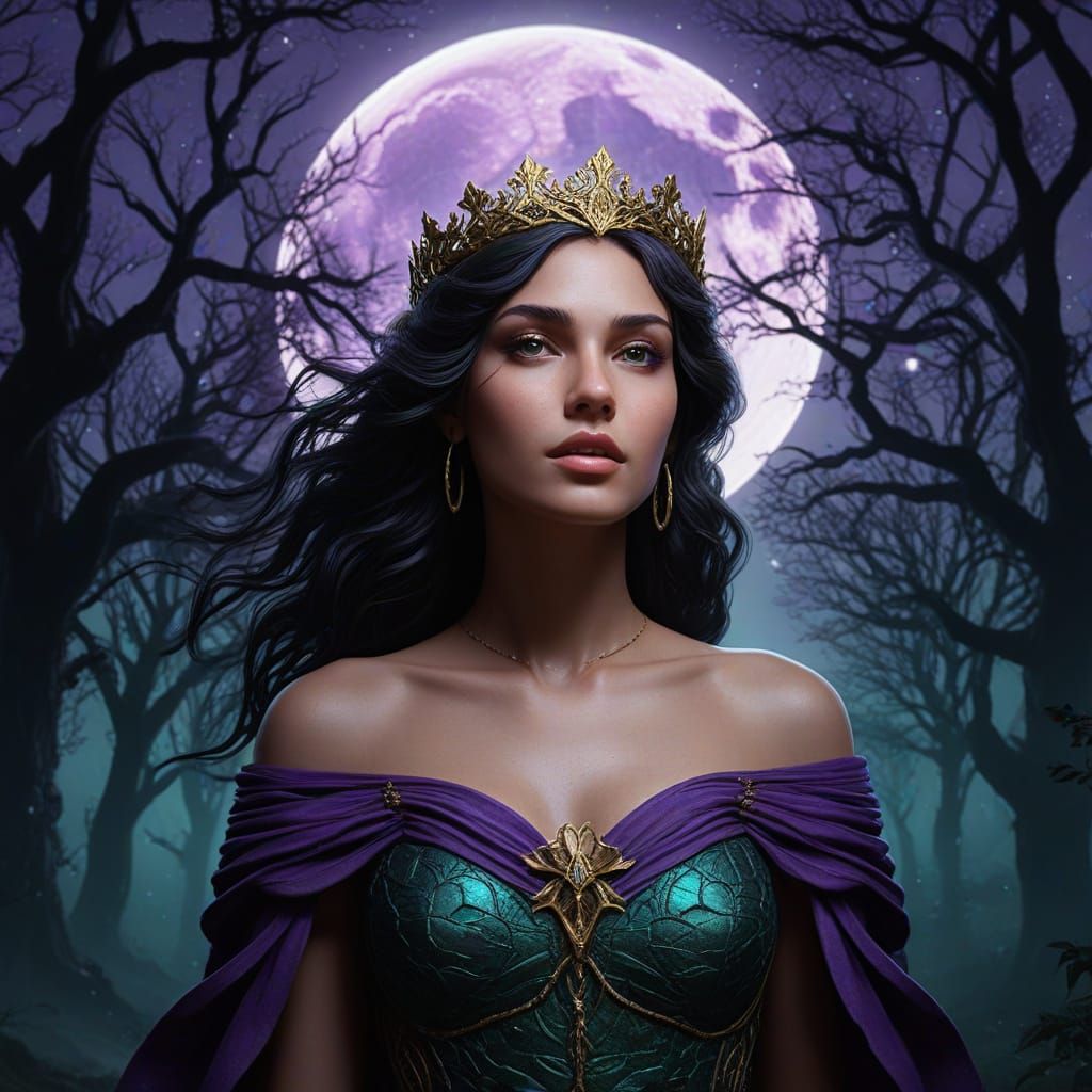 Aphrodite in Moonlit Forest: Fantasy Art
