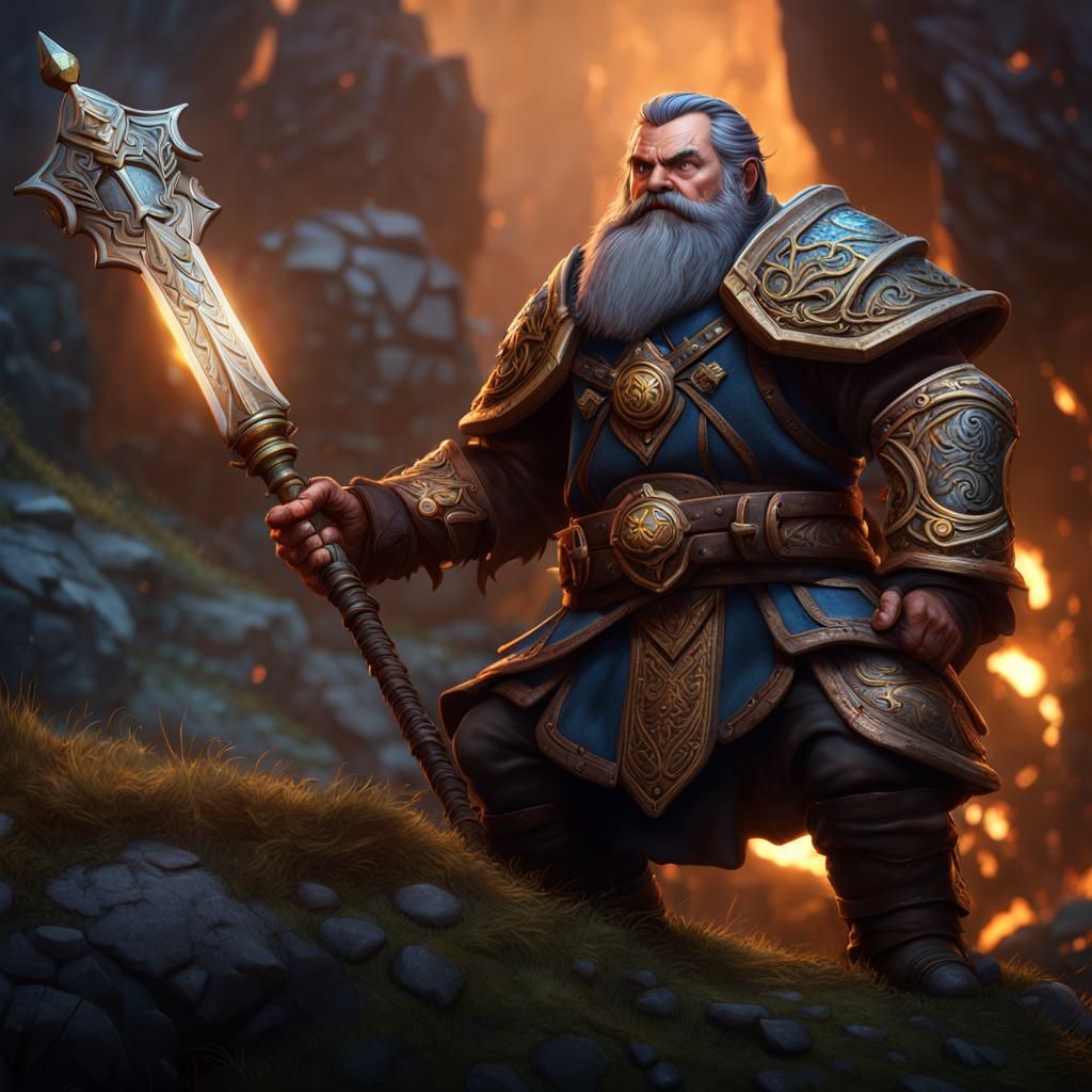 Dwarf Cleric with Shortsword: Fantasy Concept Art