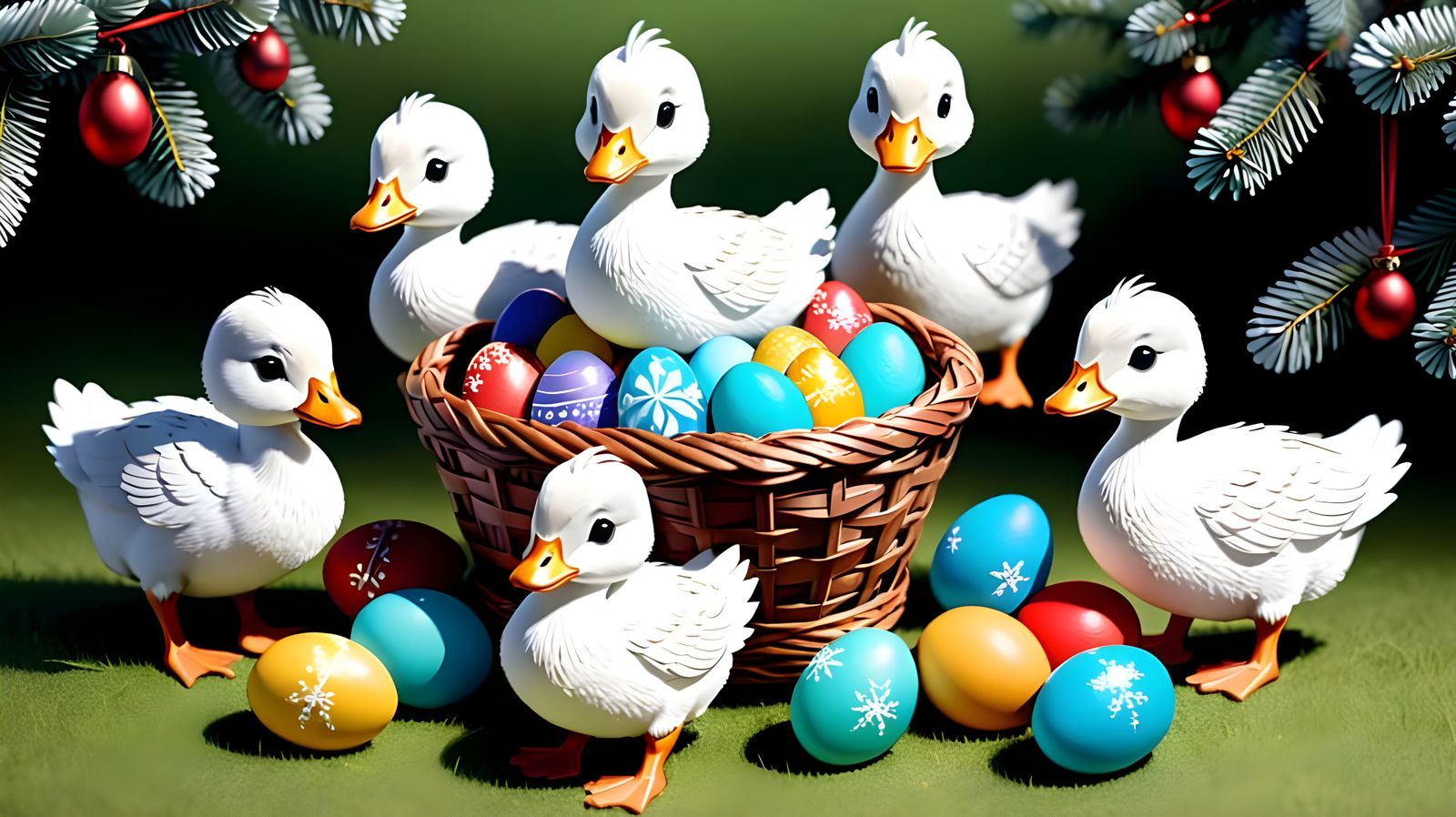 Chibi Geese in Festive Christmas Scene