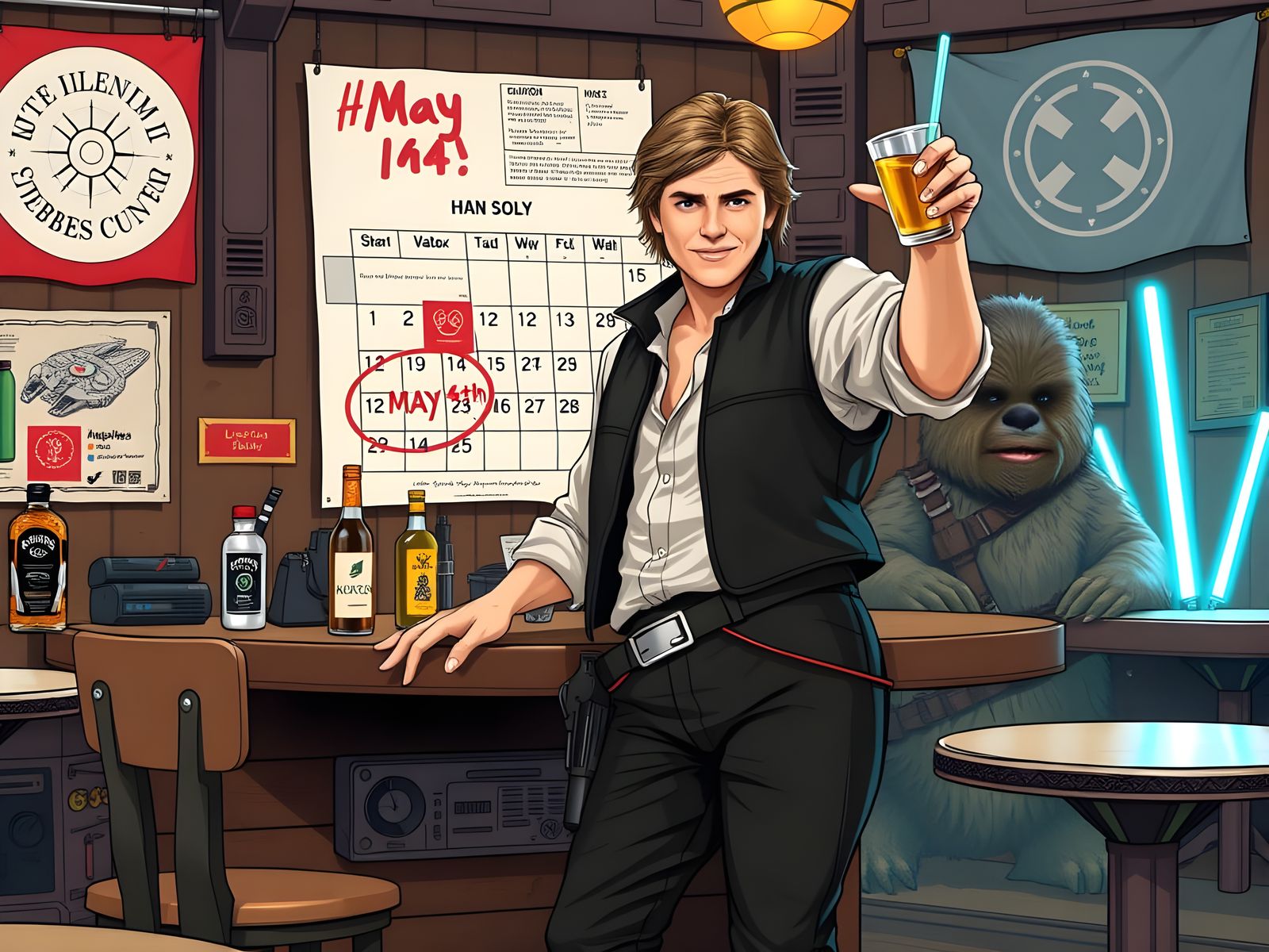 Han Solo Celebrates May the 4th in a Cozy Spaceport Cantina