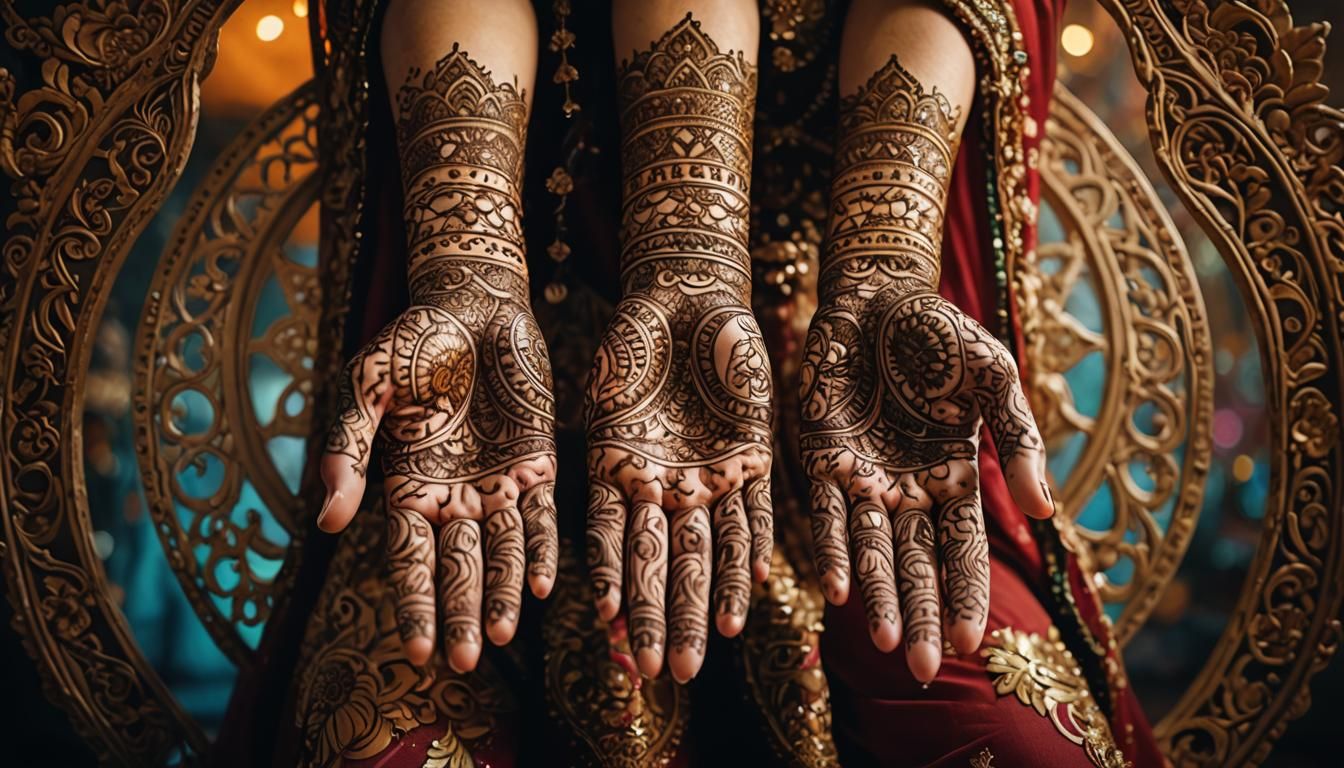 Intricate Henna Designs in Tonalist Art Nouveau Style