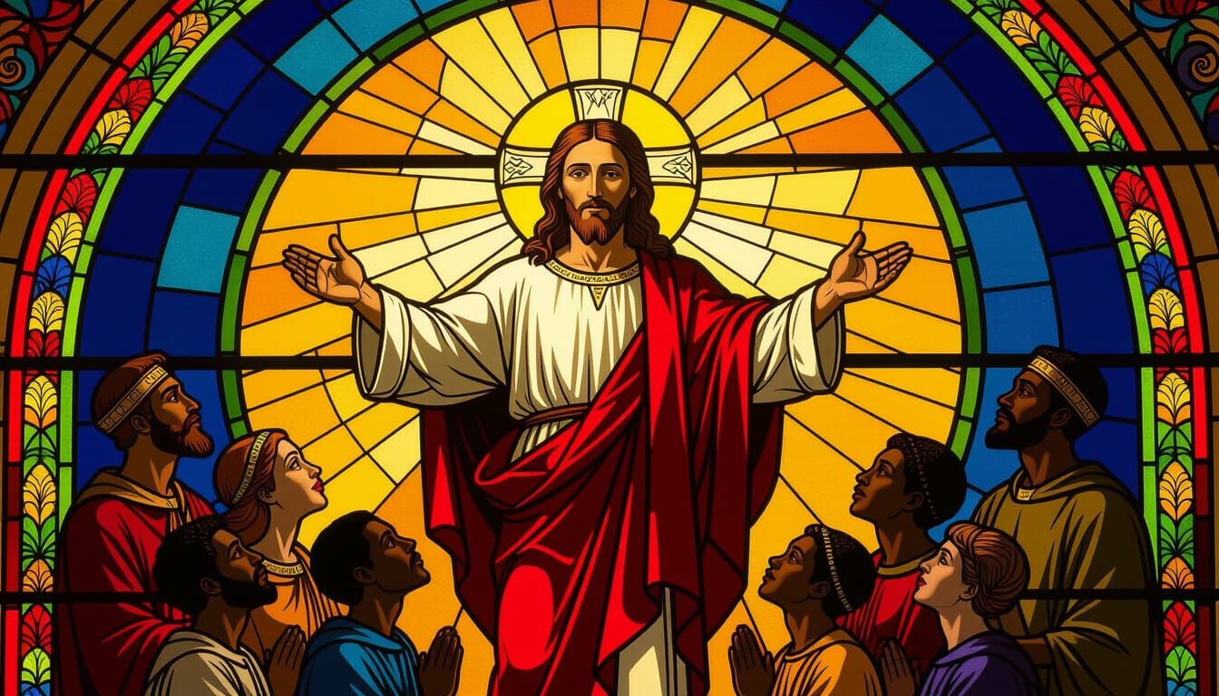 Jesus Christ as Savior in Luminous Stained Glass Art