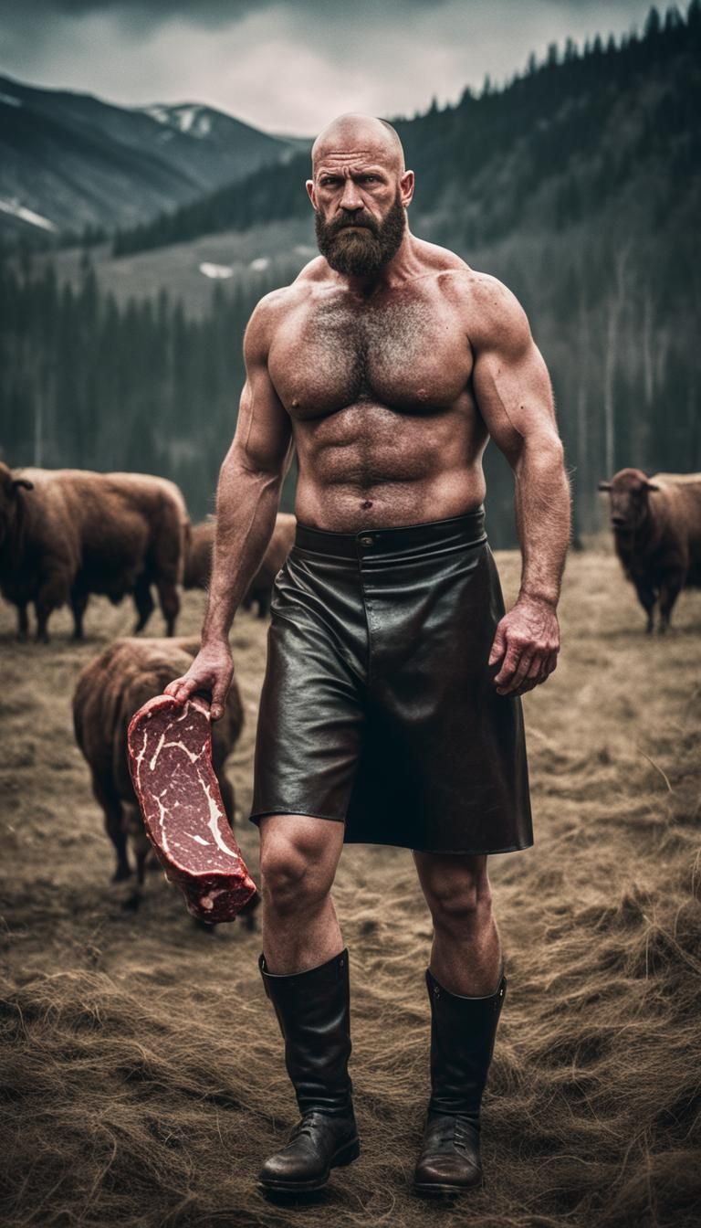Cinematic Film Still of a Butcher with Meats