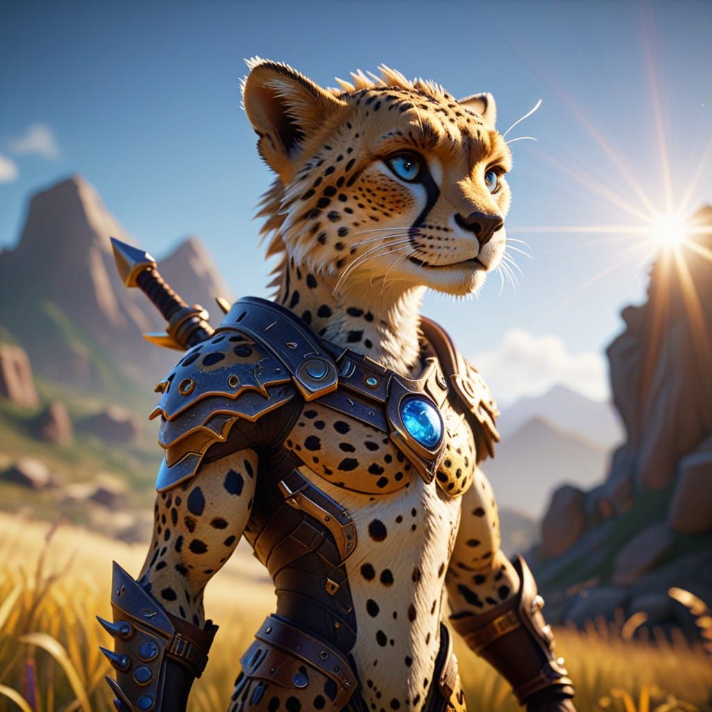 Heroic Hunter the Cheetah in Epic 3D Videogame Style