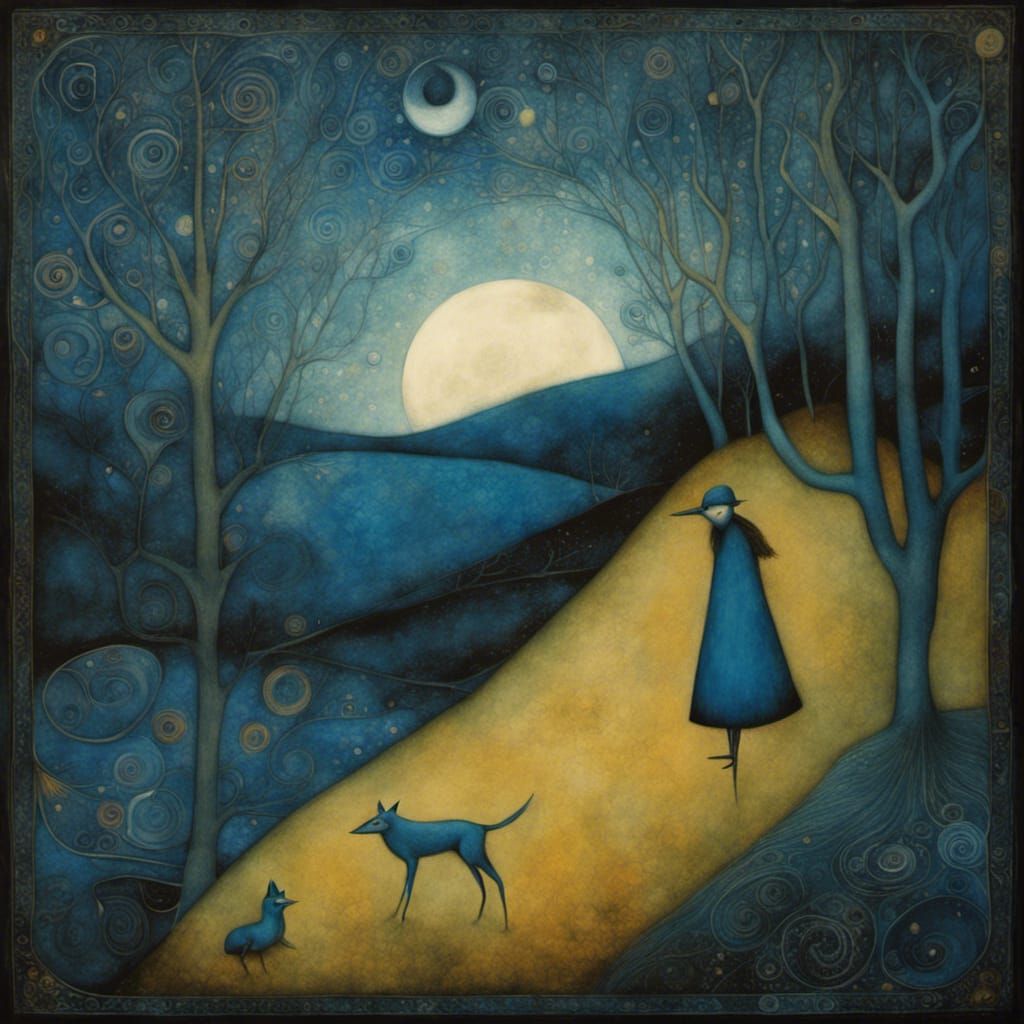 Blue Moonscape in Art Brut Style