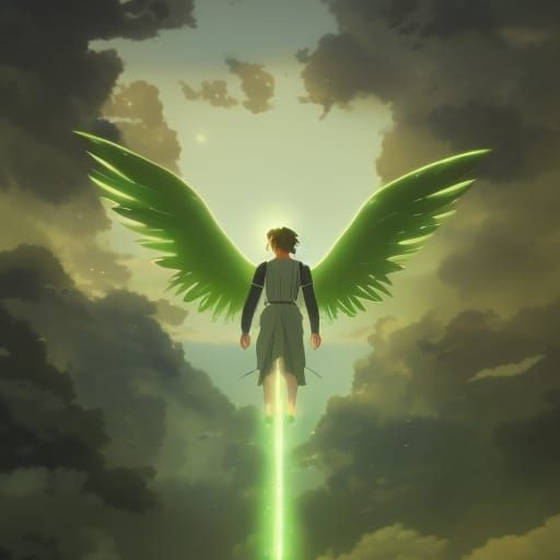 Green Archangel in Anime Key Visual Style