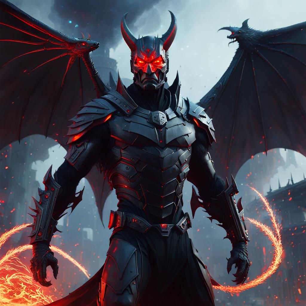 Cyberpunk Devil in Flames, Hyperrealistic Art