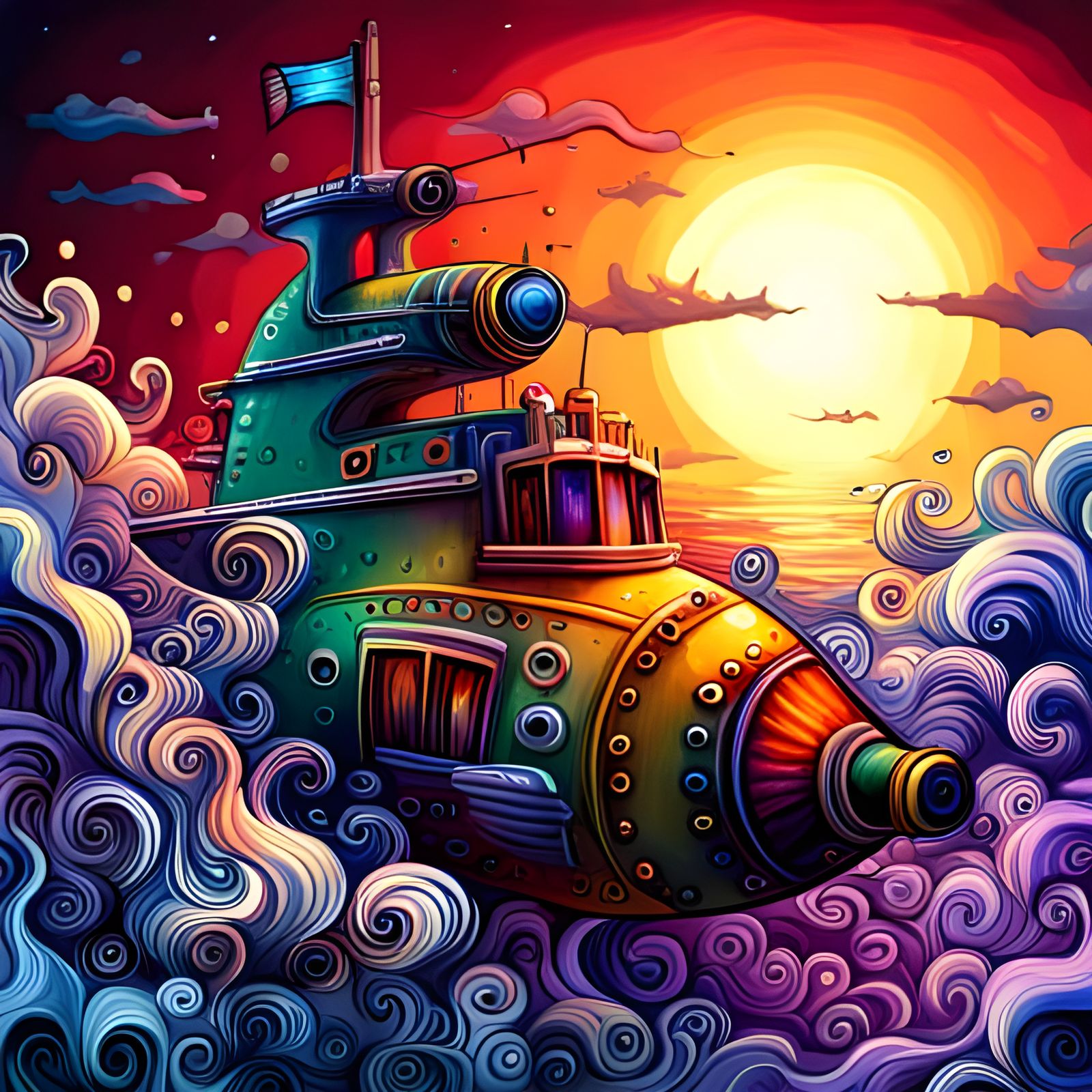 Mystical Submarine in Graffiti Splash Art Style