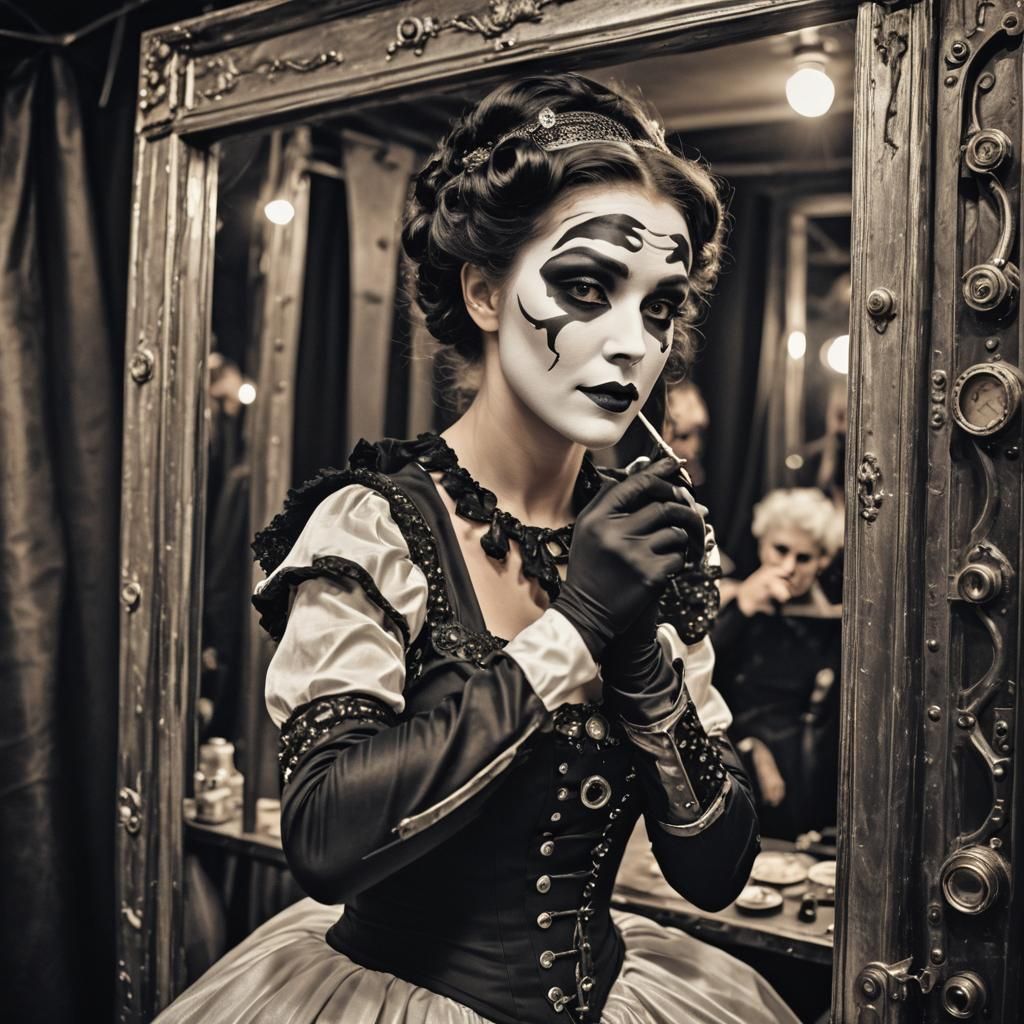 Steampunk Mime Artist Backstage Reflection