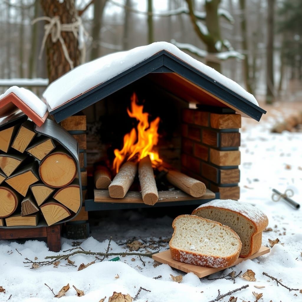 A Chilly Winter Scene with Stockpiled Firewood and Bread
