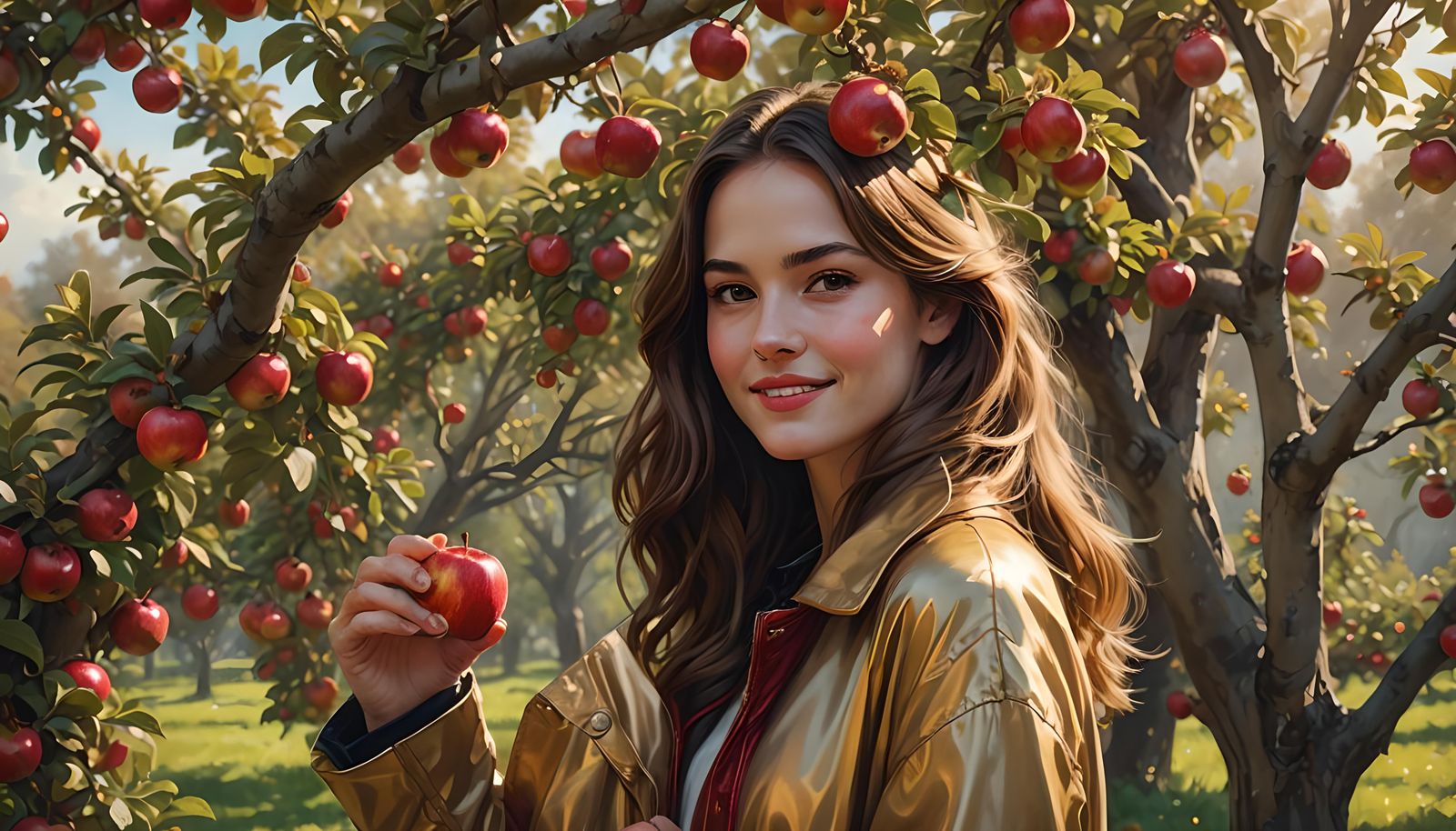 Woman with Apples in Front of Apple Tree