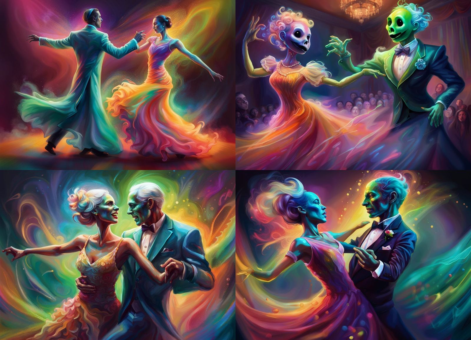 Ghostly Pea Couple Dancing: Hyperrealistic Concept Art
