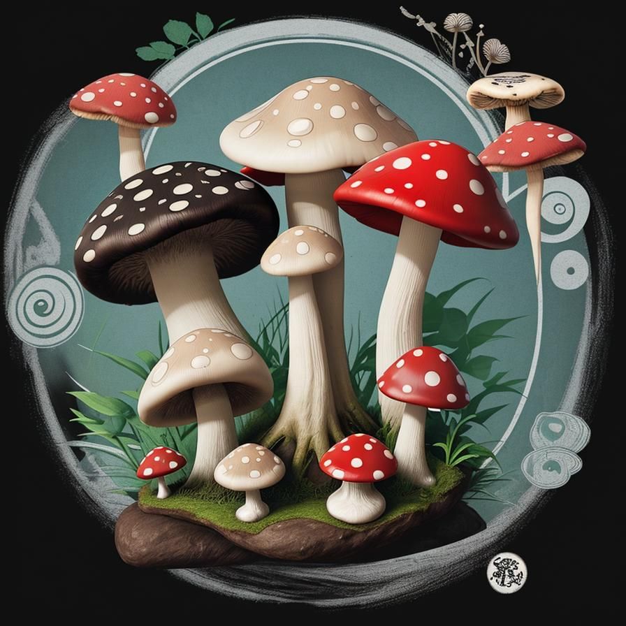 Graphic Design Mushroom Zen Master Illustration