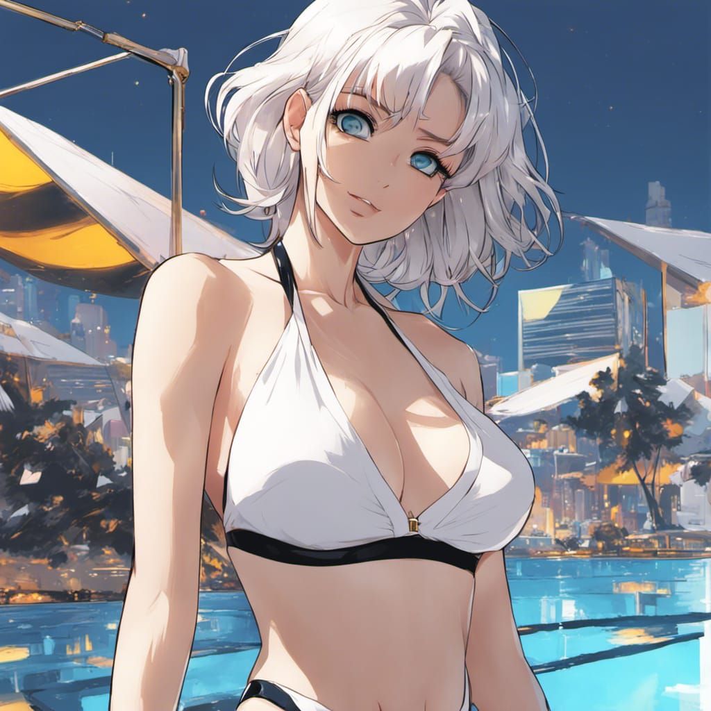 Anime Woman in White Bikini, 80s Pop Art