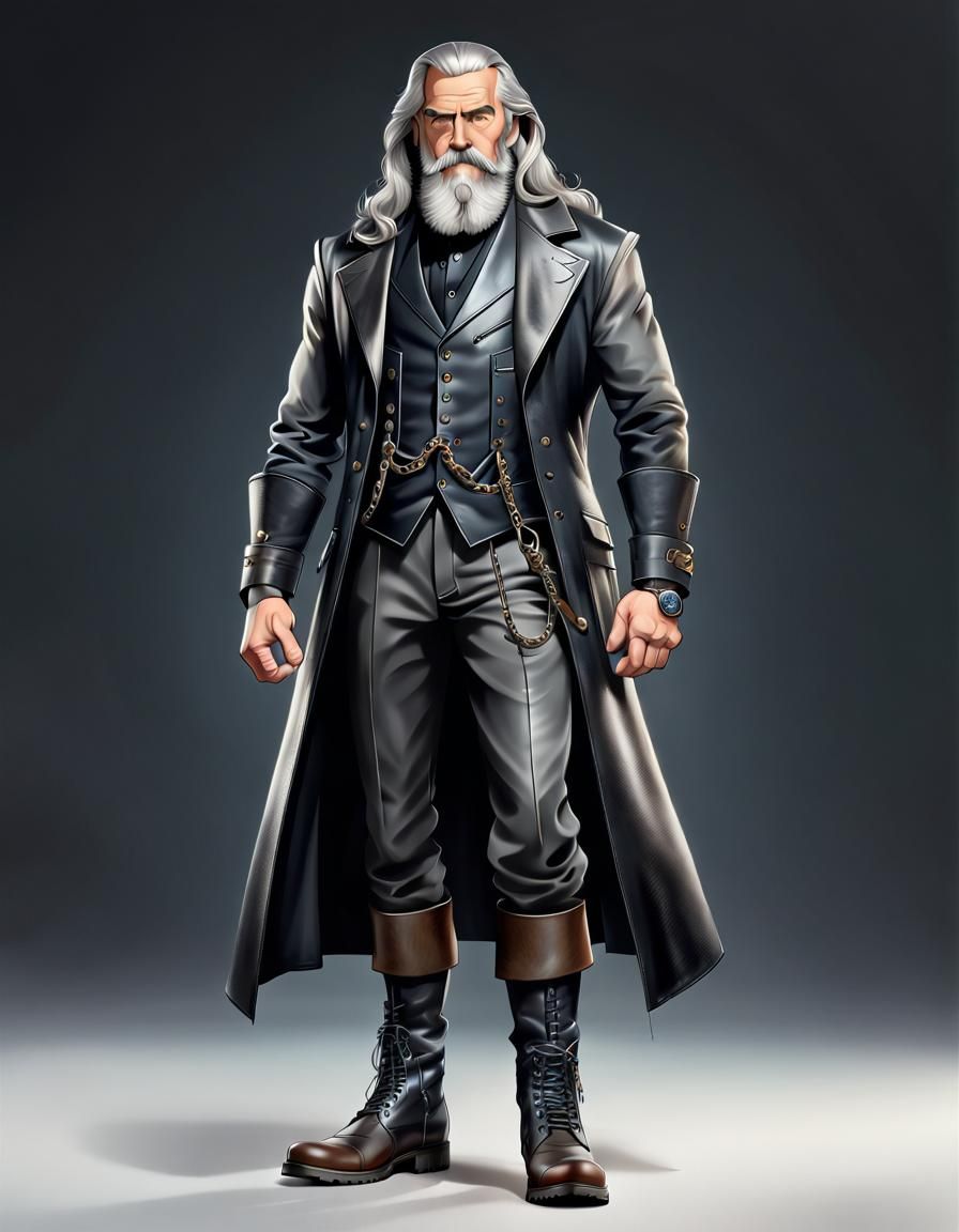 Distinguished Man in Black Leather: Realistic Cartoon
