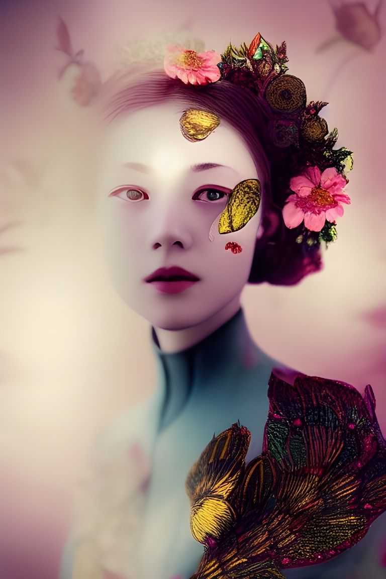 Beautiful Woman in Flowery Dress: Turn-of-the-Century Photo