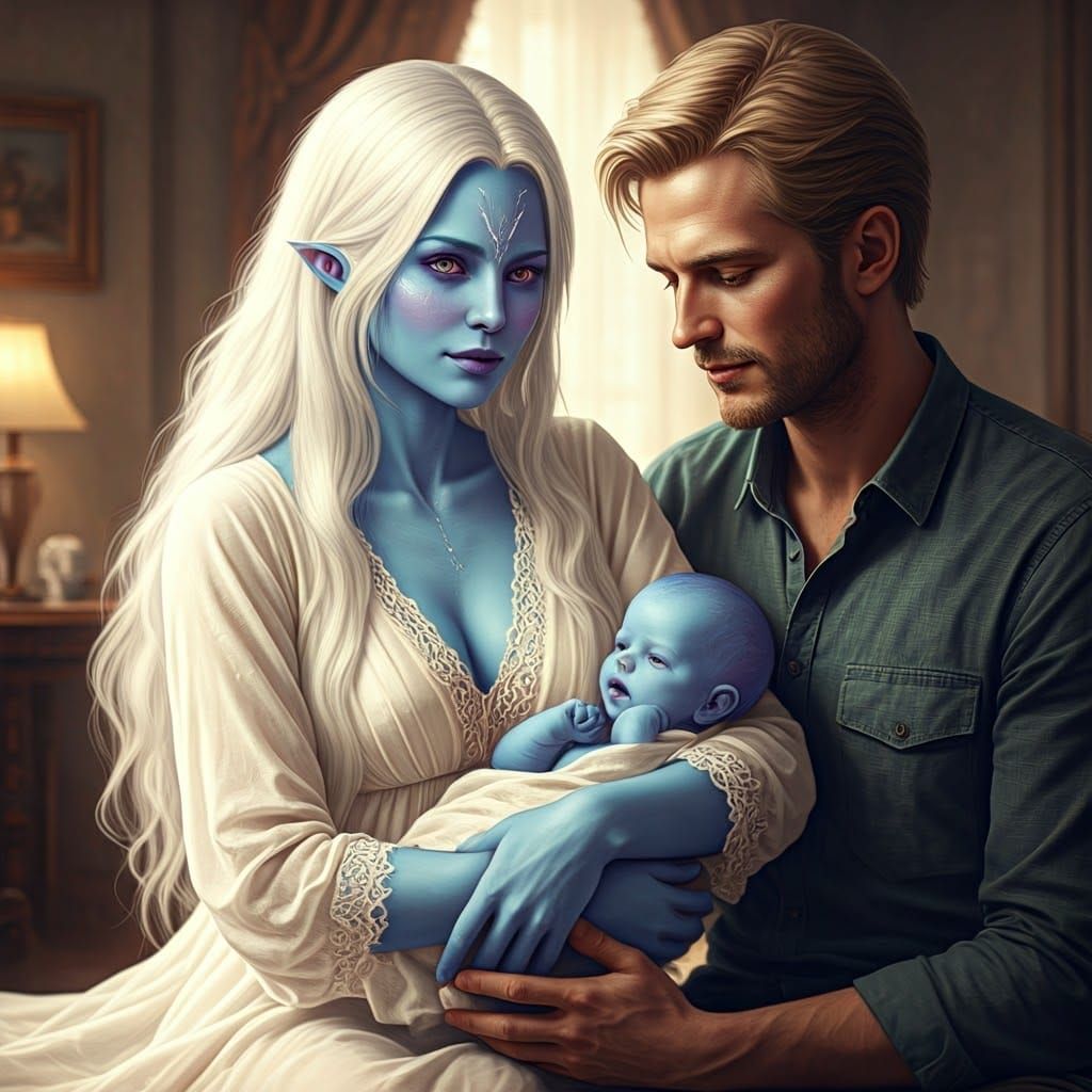 Hyperrealistic Angel Woman with Infant in Warm Light