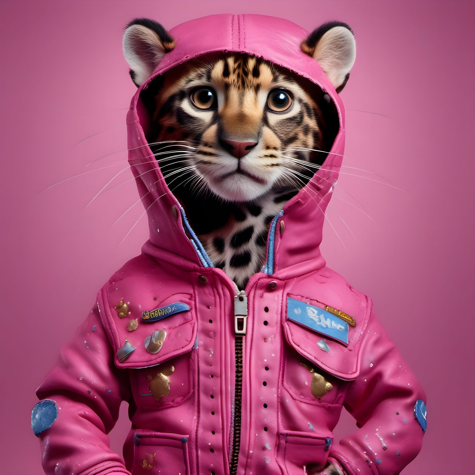 Hyperrealistic Pink Panther Portrait in Jeans