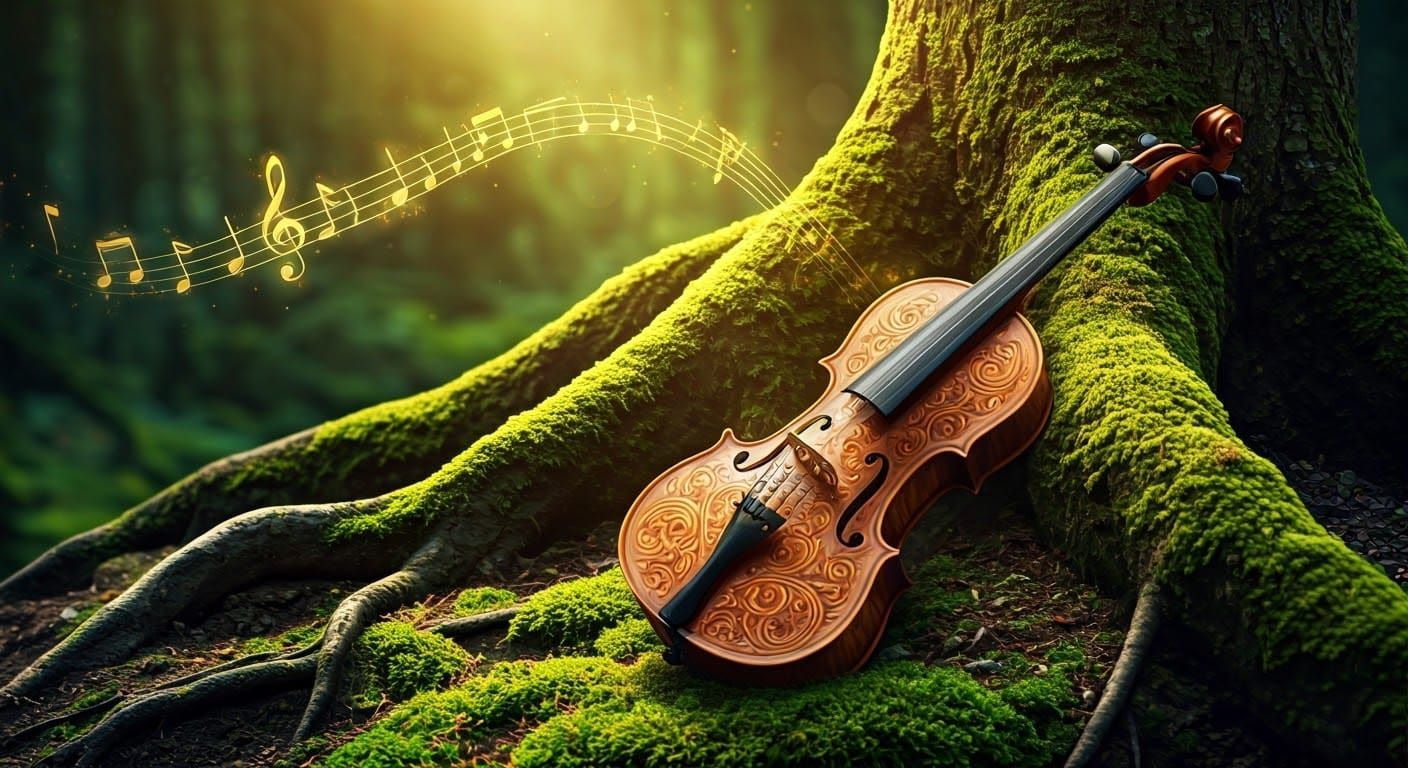 Enchanted Violin in Mystical Forest