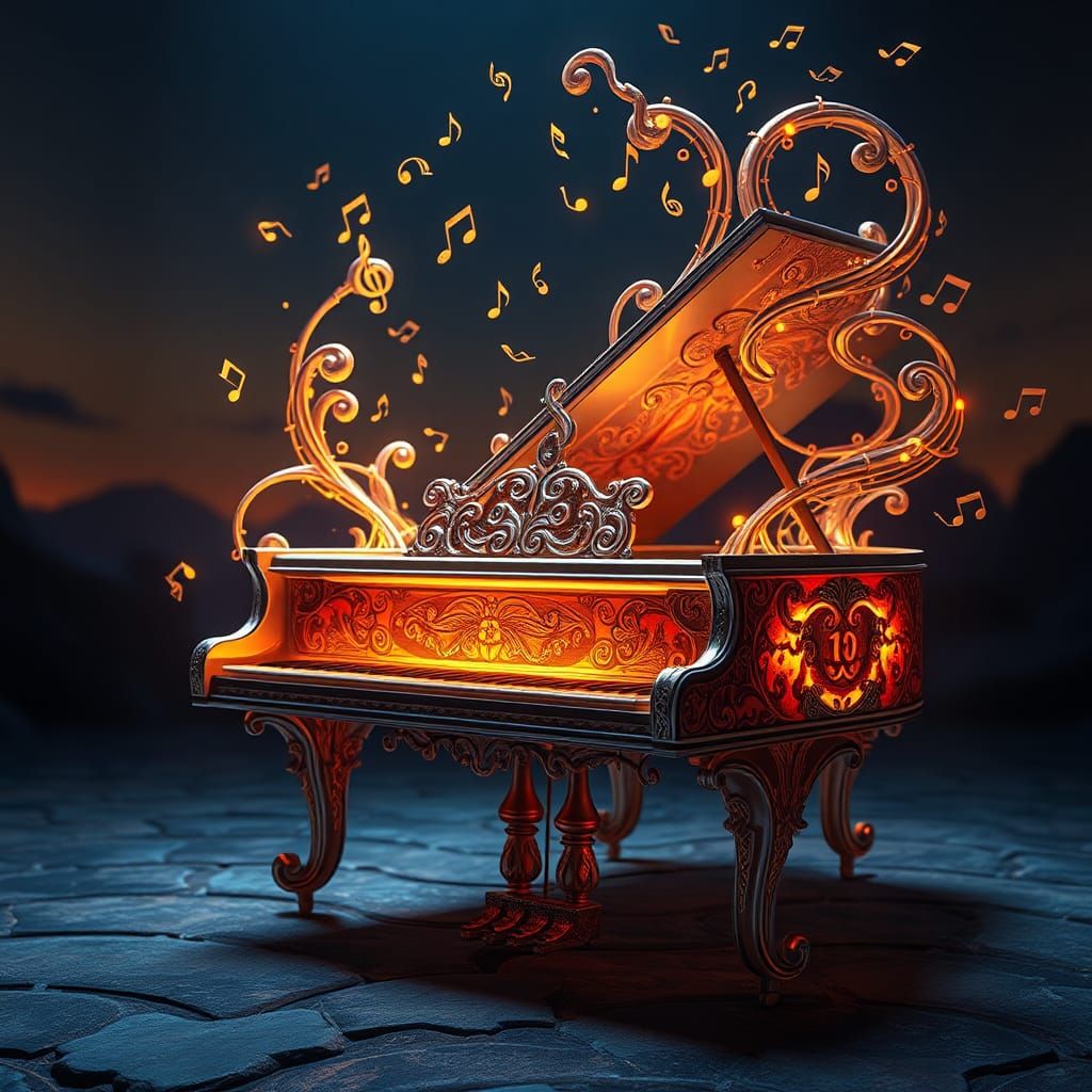 Majestic Piano Formed from Musical Notes in 3D