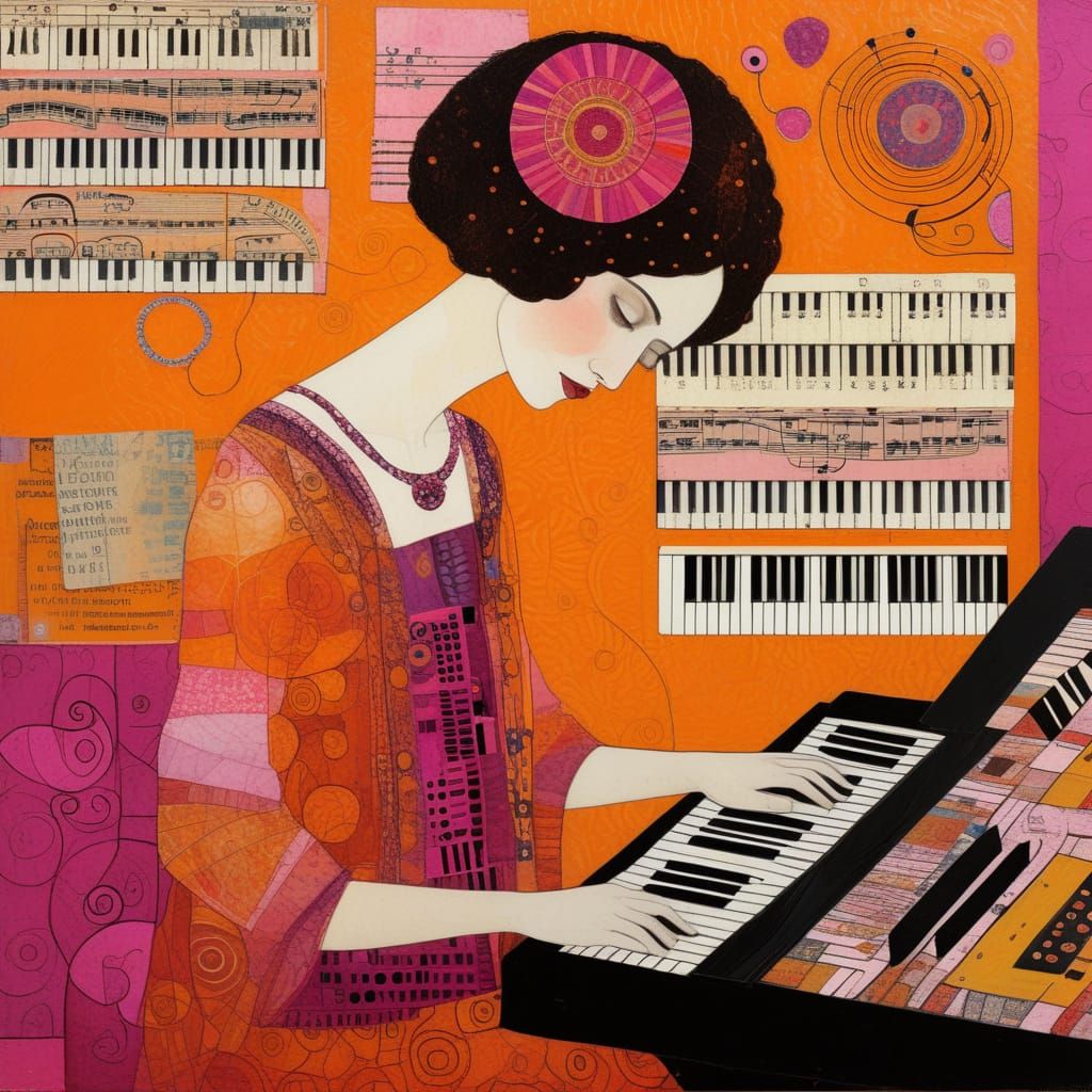 Keyboardist Portrait in Mixed Media Collage