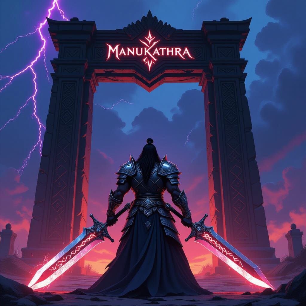 Dark Fantasy Warrior Before Obsidian Gate