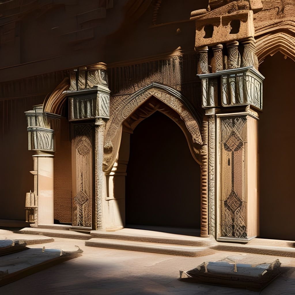 Hyperdetailed Dark Fantasy Sandstone Wall in Arabic Style