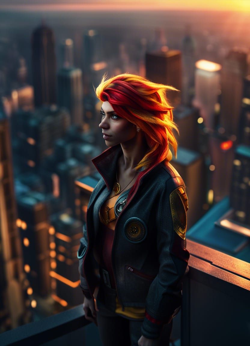 Sunset Shimmer in Cyberpunk City: Hyperrealistic HDR