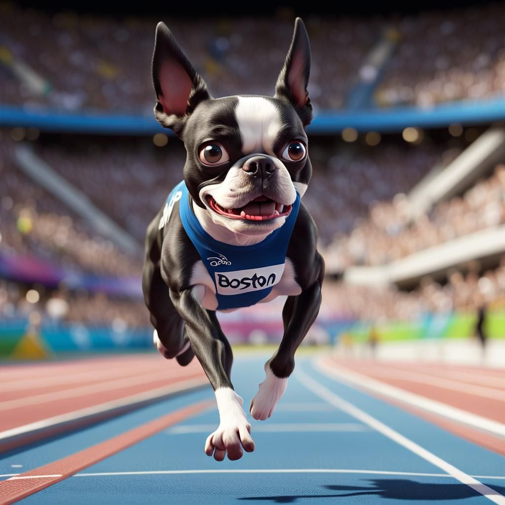 Boston Terrier Athlete Runs 100 Meters in Cartoon Style