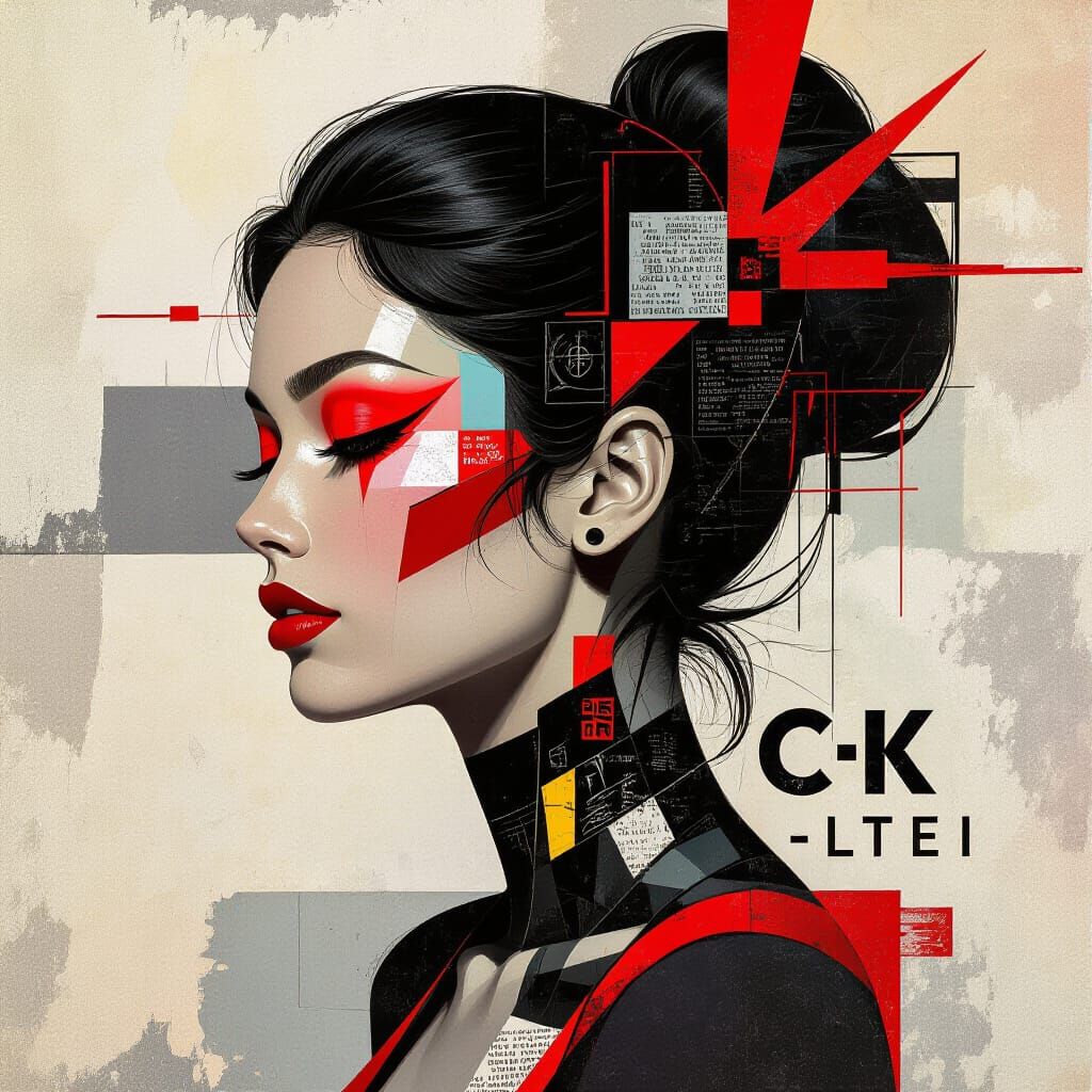 Futuristic Woman With Geometric Accents In Abstract Style