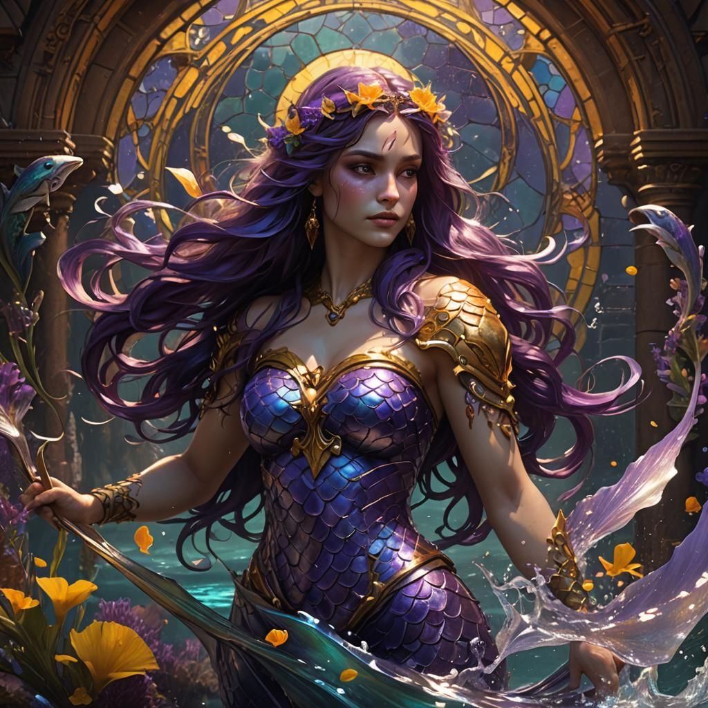 Hyperdetailed Mermaid Warrior in Dark Fantasy Style