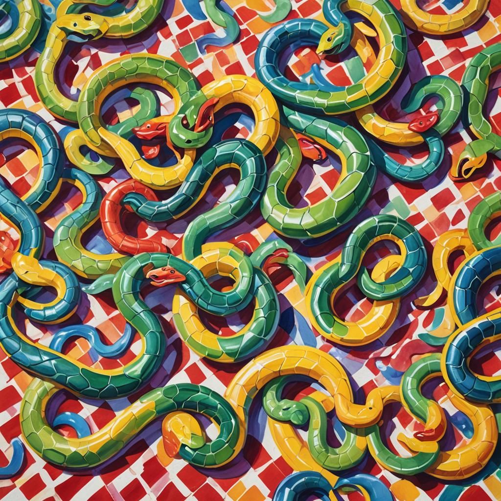 Gummy Serpents on Picnic Blanket: Fauvist Gouache Watercolor