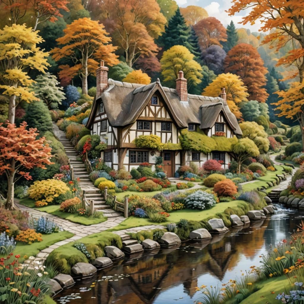 Charming Tudor Cottage in Autumnal Birch Forest
