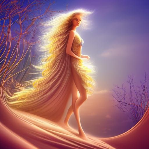 Wind Elemental Desert Princess: Digital Art