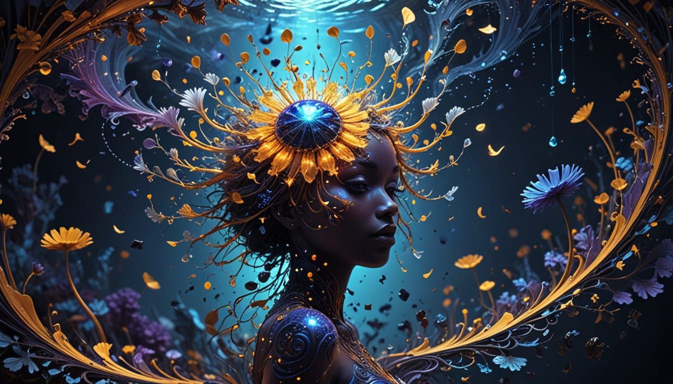 Afrofuturistic Mural with Baobabs and Ethereal Figures