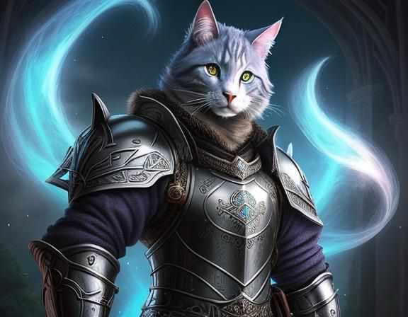 Mystical Cat in Celtic Armour: Ethereal Anthropomorphic Art