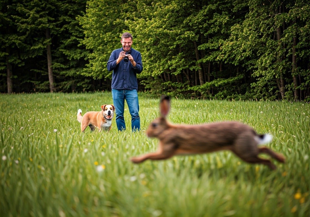 Rabbit Photobomb in Meadow Landscape