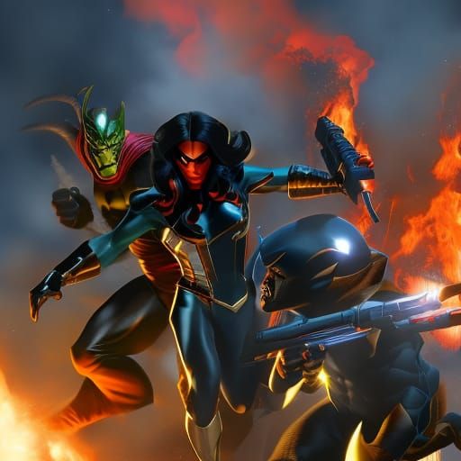 Superhero Team Battles Alien Monsters in Comic Book Art