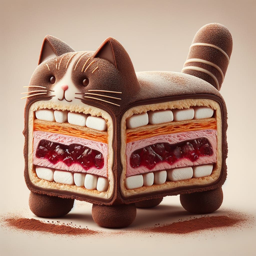 Detailed Cross-Section of a Cat-Shaped Dessert