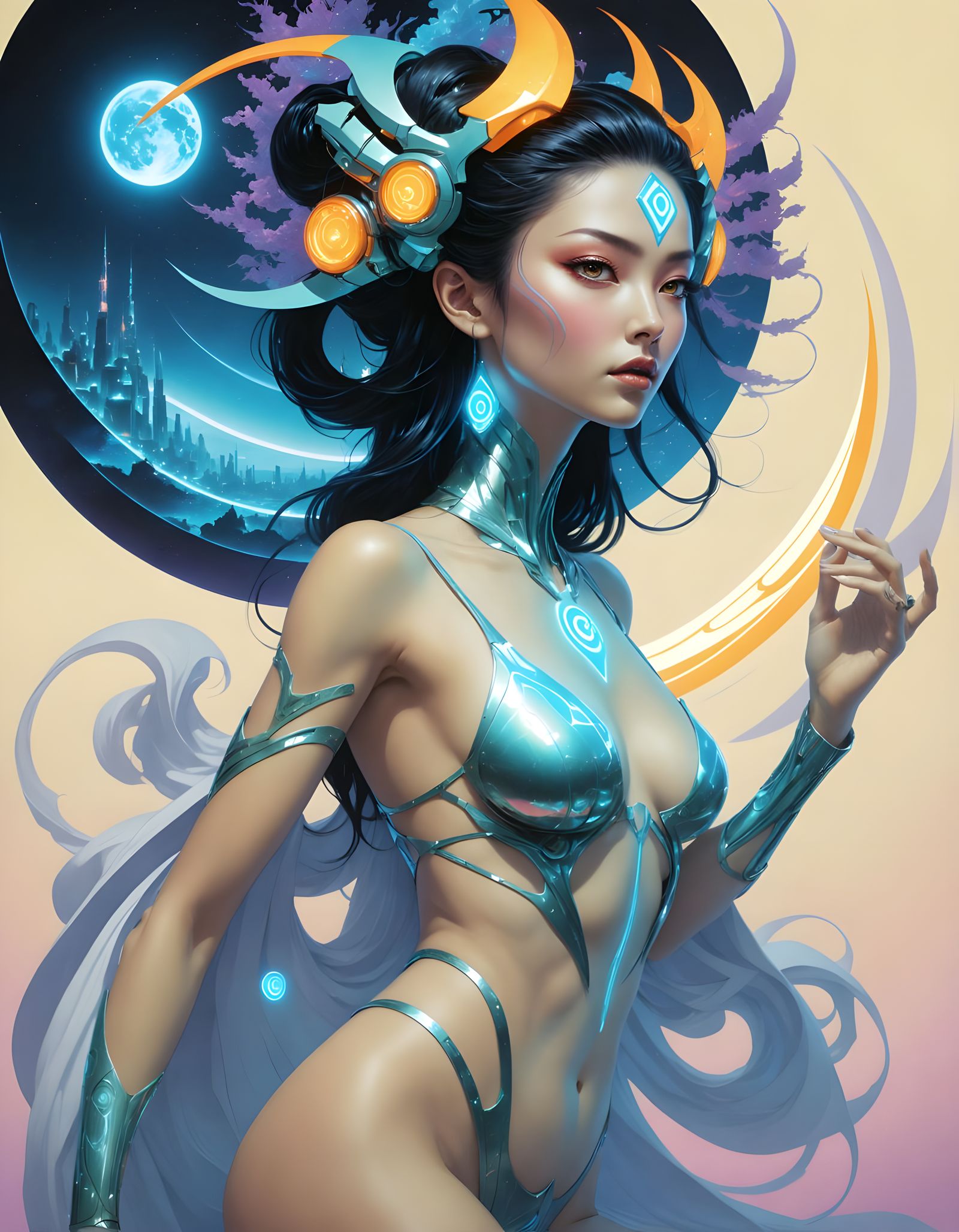 Ethereal Concubine in Futuristic Fractal City