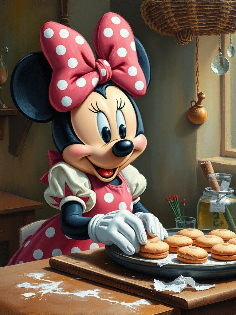 Minnie Mouse Baking Cookies: An Oil Painting