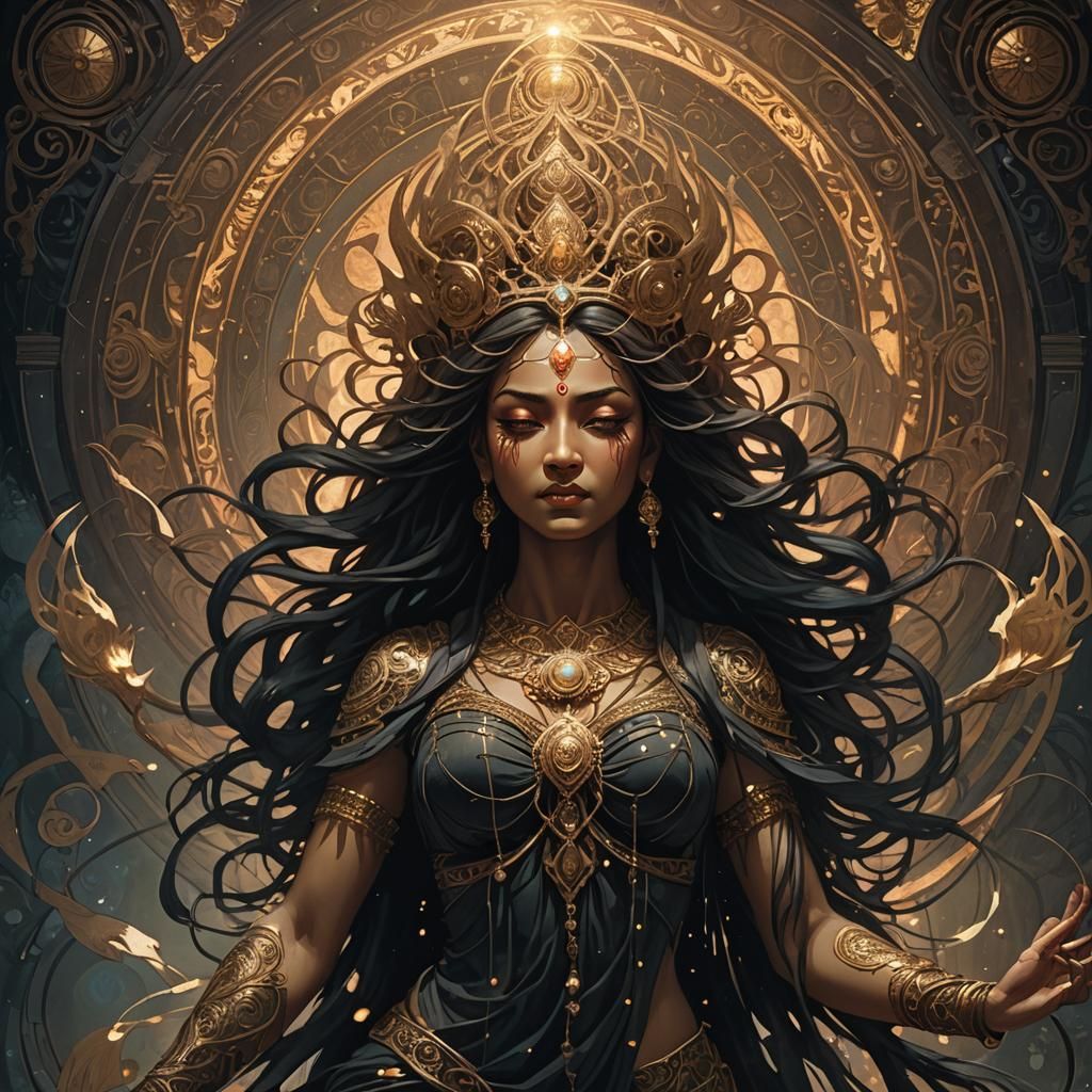 Goddess Durga Emerges: Dark Fantasy Art Nouveau