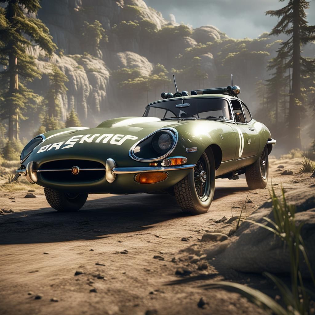 Military Jaguar E-Type in 3D Game Style