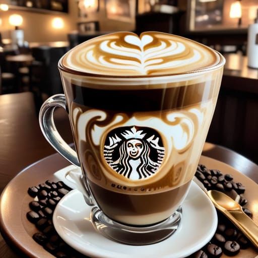 Latte Mocha Coffee in a Glass: Hyper-Realistic Digital Art