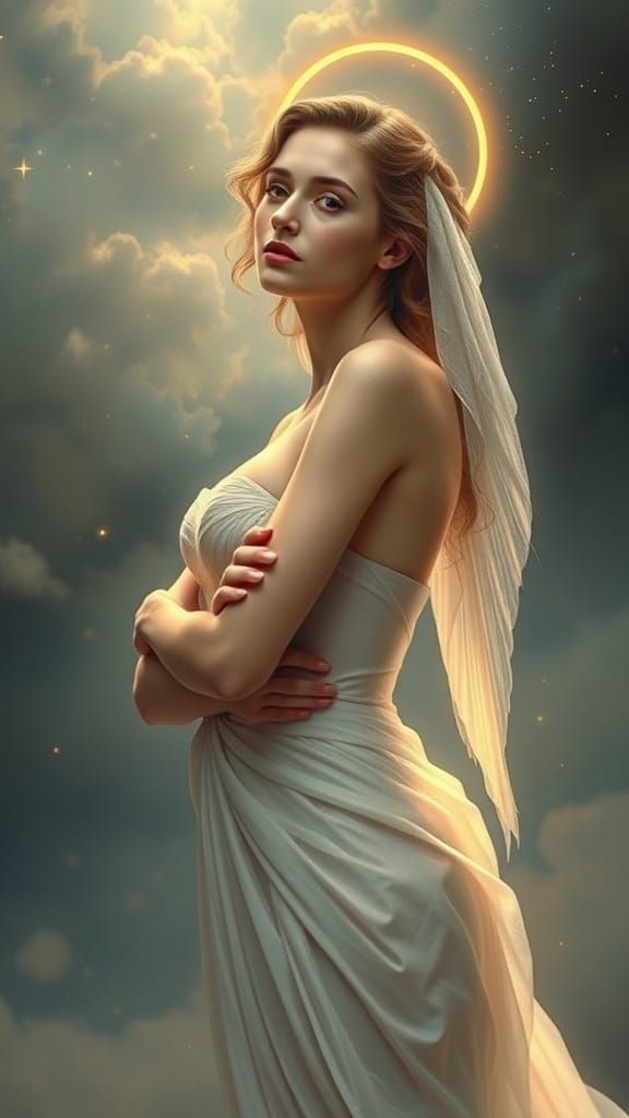 Celestial Woman Portrait in Art Nouveau Style