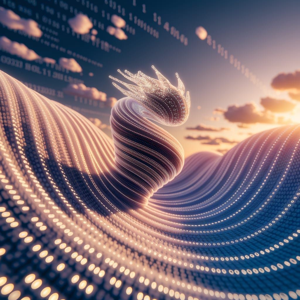 Digital Landscape of Luminous Code with Creature