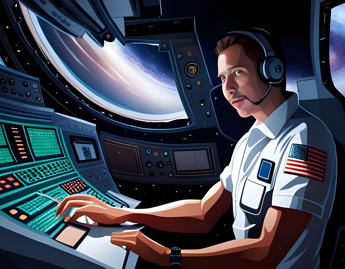 Astronaut at Space Station in Cassette Futurism Style