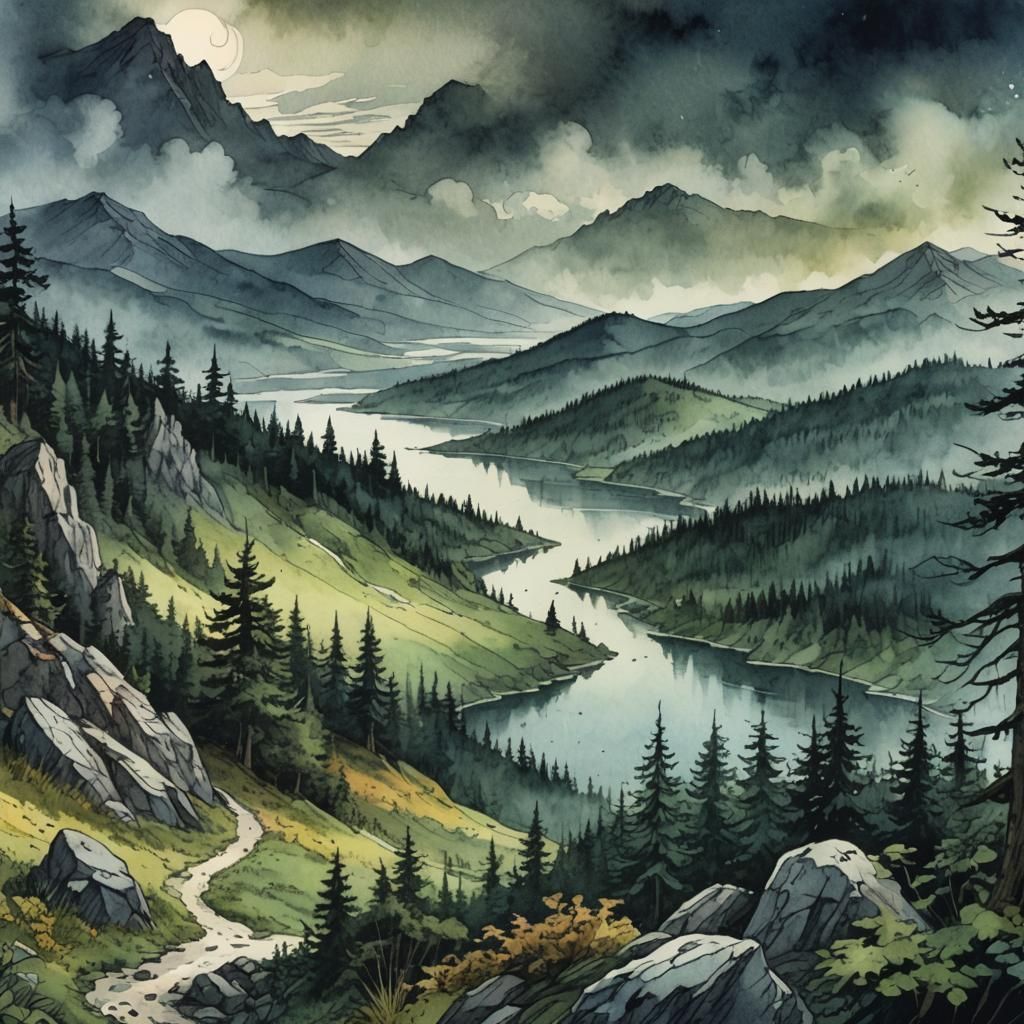 Magnificent Stormy Lake View in Retro D&D Style